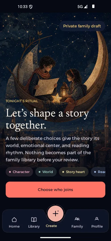 FROM MOMENT TO STORY — A guided family ritual, not an open prompt box.